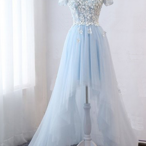 Light Blue Lace High Low Prom Dress, Homecoming Dress – shopluu