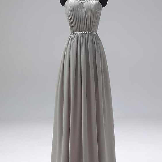 A Line V Neck Chiffon Beadings Prom Dress LBQ0437