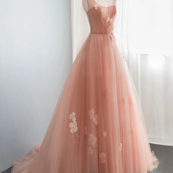 V-neck Long Tulle Dresses with Slit Chocolate