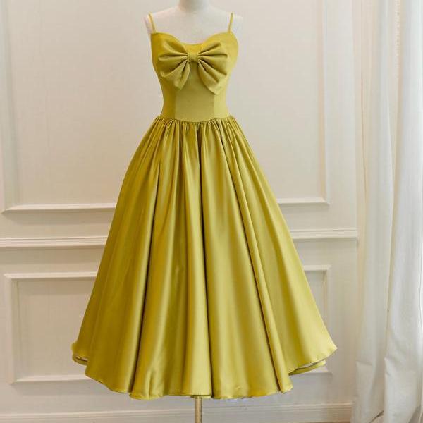 Yellow satin short prom dress homecoming dress