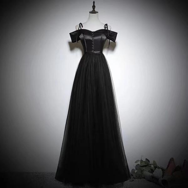 Saghetti strapparty dress,sexy prom dress, cute black evening dress