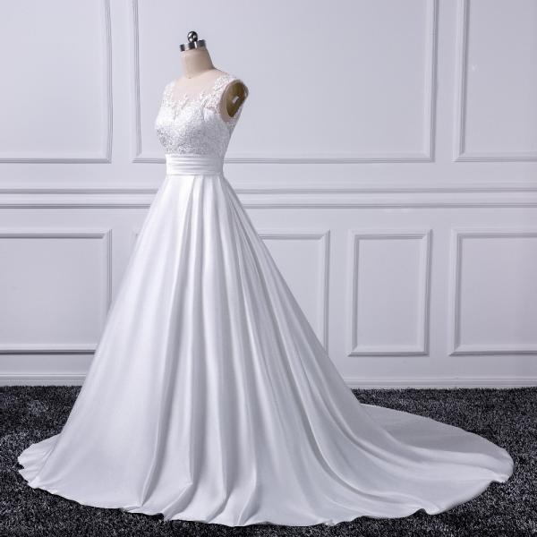 Low Back Wedding Dresses,Chapel Train Bridal Gowns, Satin Bridal Dresses