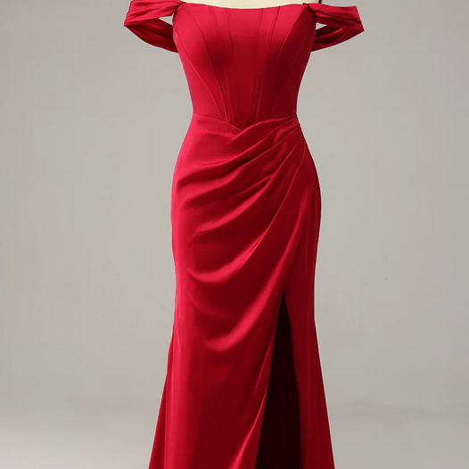Elegant Off The Shoulder Satin Formal Prom Dress, Beautiful Long Prom Dress, Banquet Party Dress