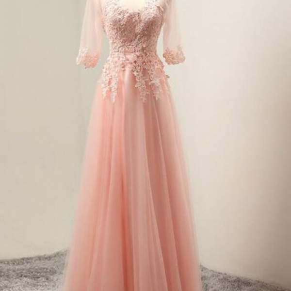 Prom Dresses,Elegant Tulle Party Dress With Lace Applique