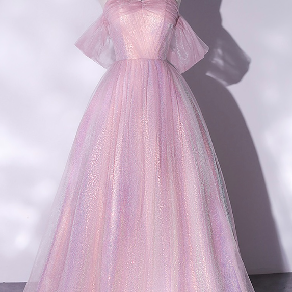 Prom Dresses,Off Shoulder Evening Dress pink Party Dress fairy Evening Dress
