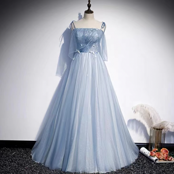 Prom Dresses, Blue Evening Dress Temperament Prom Dress, Long Spaghetti Strap Party Dress
