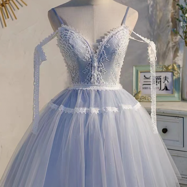 Homecoming Dresses,Spaghetti Straps Party Dresses Blue Short Cute Homecoming Dresses