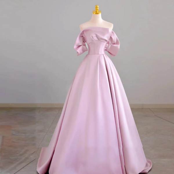 Prom Dresses,Off Shoulder Prom Dress,formal Evening Dress,pink Satin Party Dress