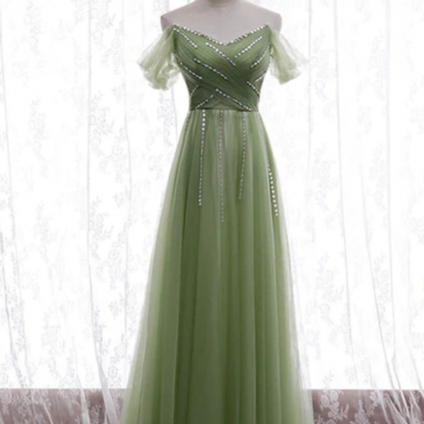 Prom Dresses,Light Green Beaded Sweetheart Long Party Dress Green Formal Dress 