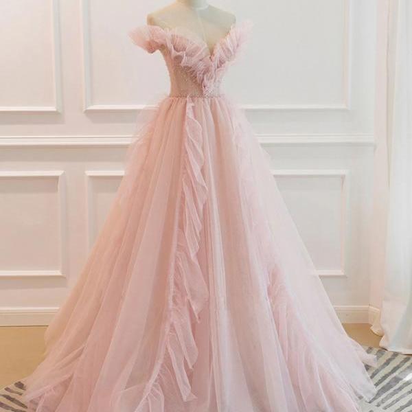 Prom Dresses,Pink Tulle Prom Dress Princess Formal Evening Gown