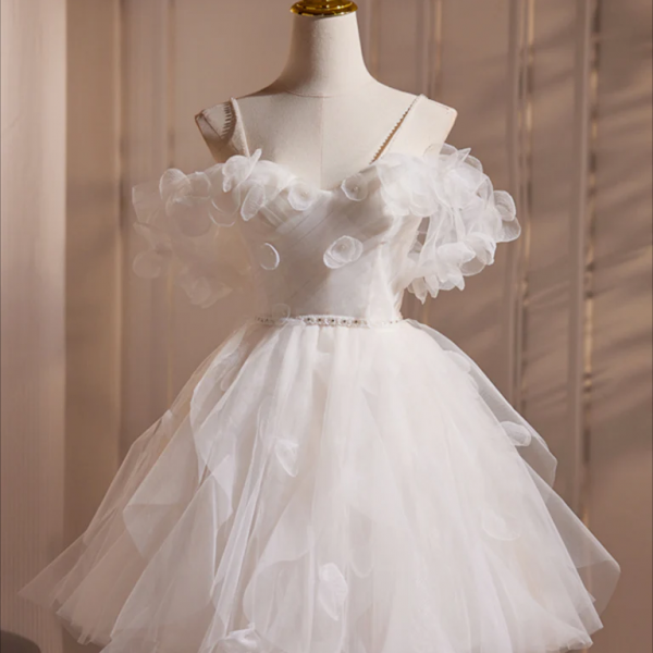 Homecoming Dresses,A-Line Off Shoulder Tulle White Short Prom Dress, Cute White Homecoming Dress