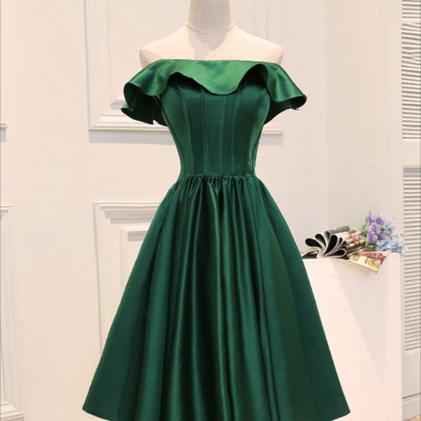 Homecoming Dresses,A-Line Satin Green Short Prom Dress, Green Homecoming Dress