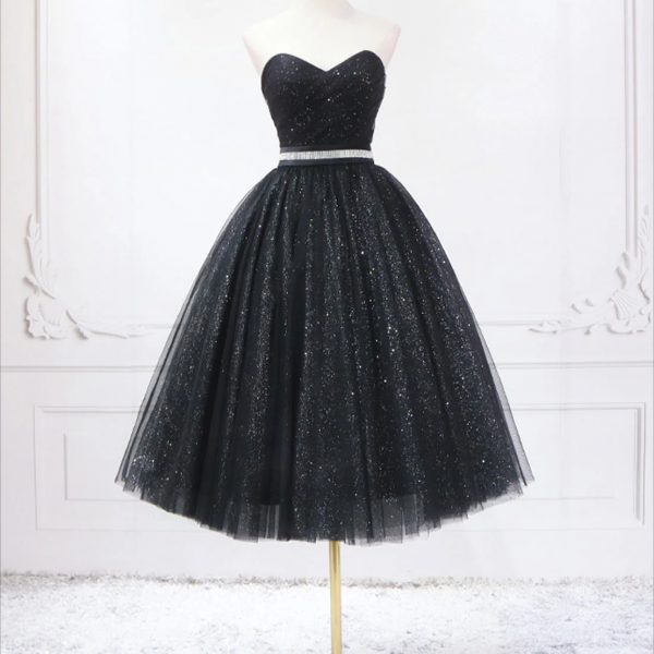 Homecoming Dresses,A-Line Sweetheart Neck Black Short Prom Dress, Black Formal Evening Dresses