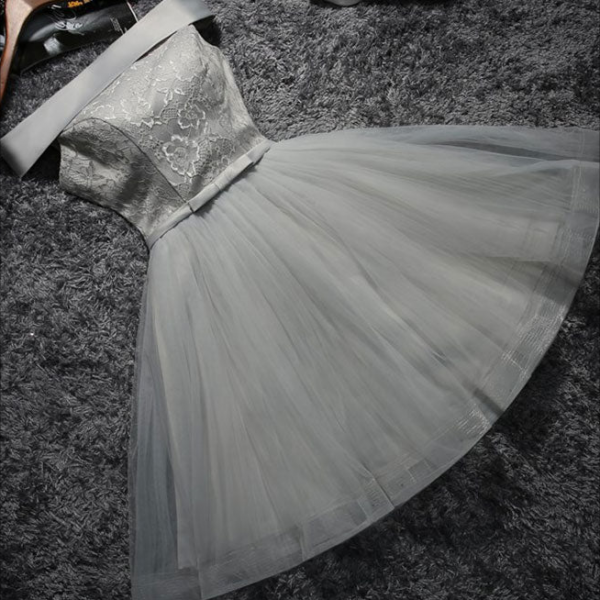 Homecoming Dresses,Cute Gray Lace Tulle Short Prom Dress, Gray Homecoming Dress