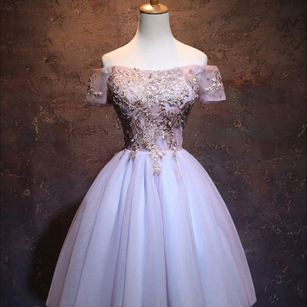 Homecoming Dresses,Cute Lace Applique Tulle Short Prom Dress, Homecoming Dress