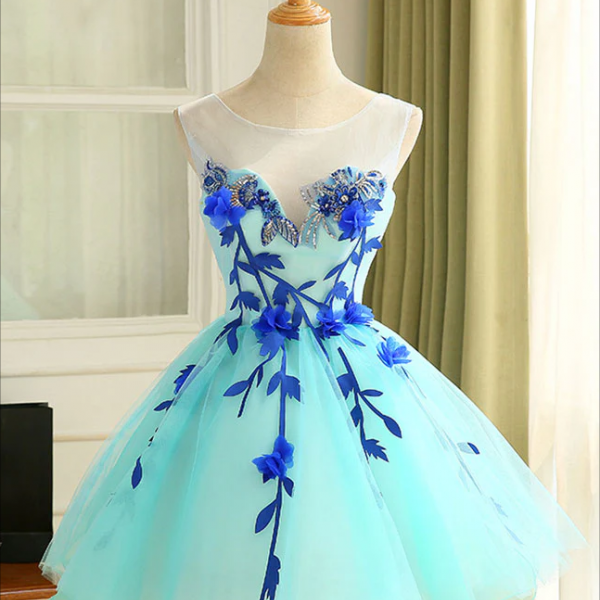 Homecoming Dresses,Cute A Line Blue Tulle MiniShort Prom Dress, Blue Homecoming Dress