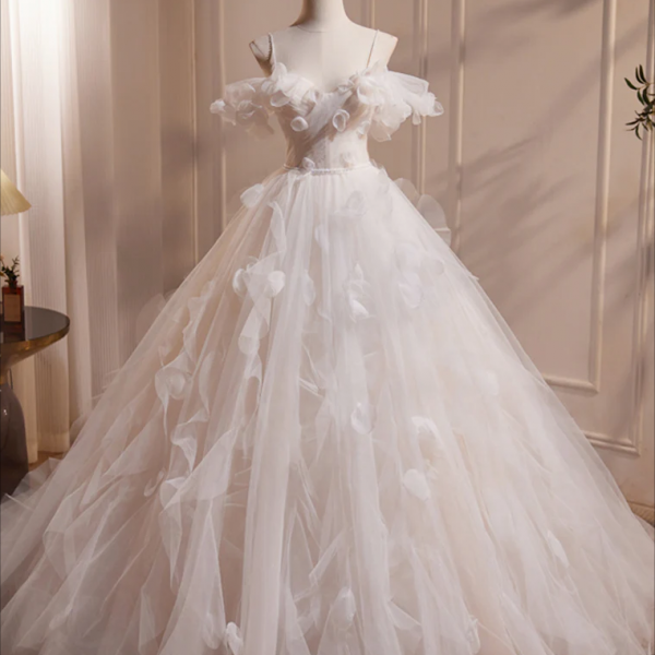 Prom Dresses,A-Line Off Shoulder White Long Prom Dress, White Long Tulle Sweet 16 Dress