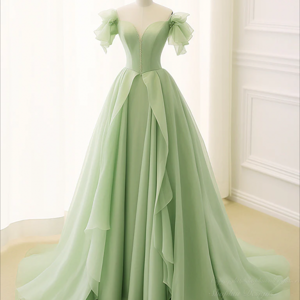 Prom Dresses,A-Line Organza Green Long Prom Dress, Green Long Graduation Dress