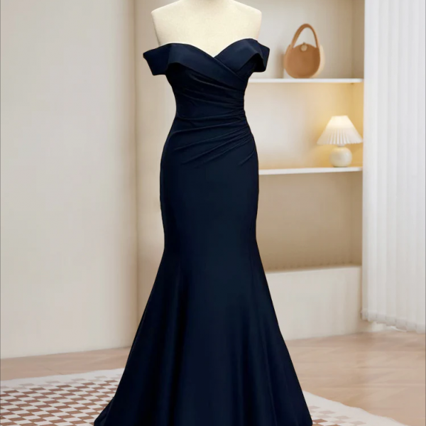 Prom Dresses,Mermaid Satin Dark Blue Long Prom Dress, Dark Blue Long Formal Dress