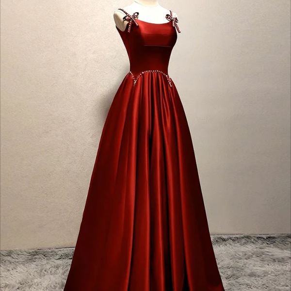 Prom Dresses,A-Line Satin Burgundy Long Prom Dress, Burgundy Long Formal Dress