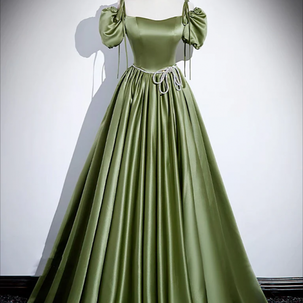 Prom Dresses,A-Line Satin Green Long Prom Dress, Green Formal Evening Dress