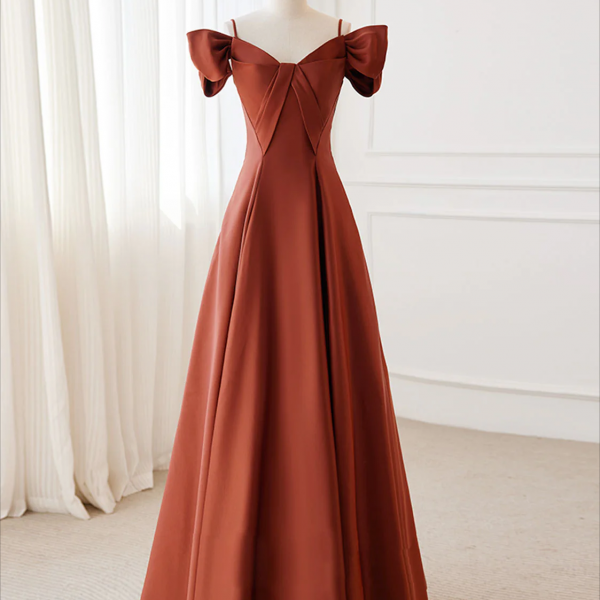 A Line Satin Orange Long Evening Prom Dress, Orange Evening Bridesmaid Dress