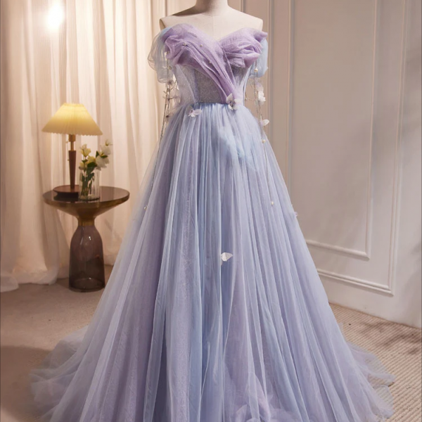 Prom Dresses,A-Line Sweetheart Neck Tulle Purple Long Prom Dress, Purple Formal Dress