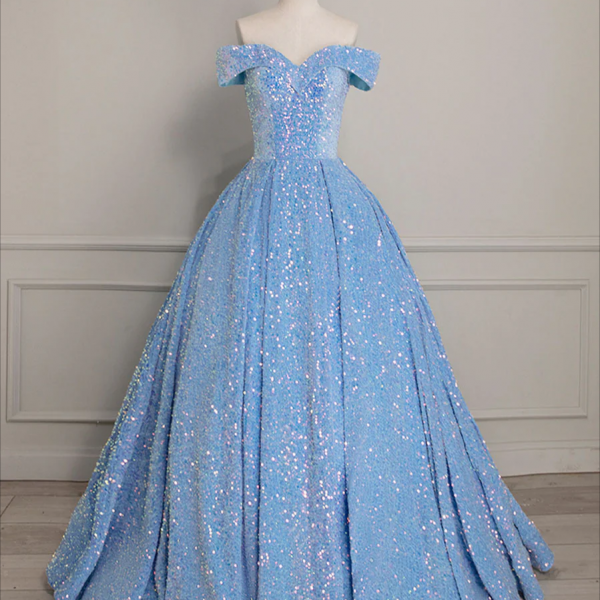 Prom Dresses,A-Line Sweetheart Neck Velvet Sequin Blue Long Prom Dress, Blue Formal Dress