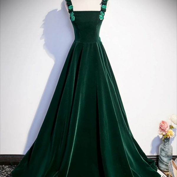 Prom Dresses,A-Line Velvet Green Long Prom Dresses, Green Formal Evening Dresses