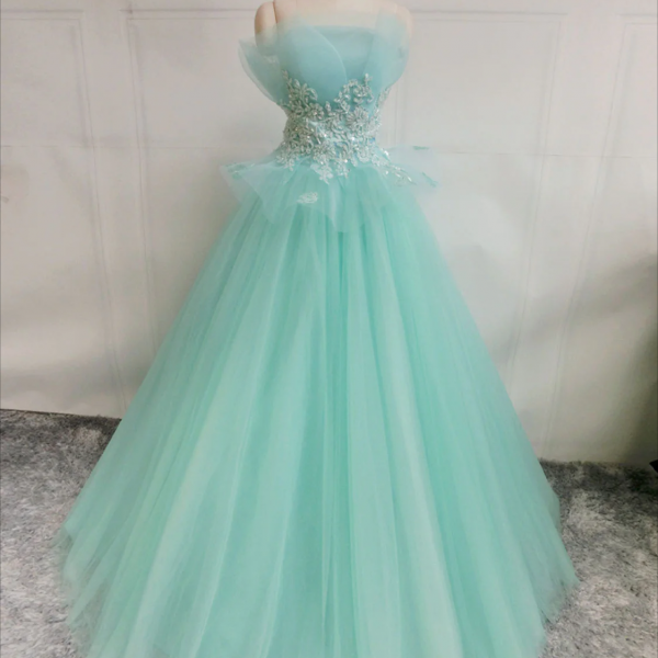 Prom Dresses,Green A-Line Tulle Lace Long Prom Dress, Green Sweet Dress