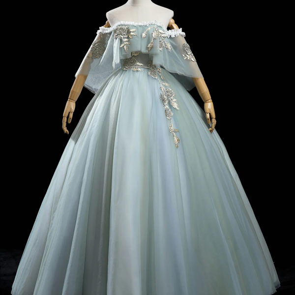 Dreamy Light Blue V-Neck Rhinestone Pleated Floor Length Prom Dress YK0686 main image 0