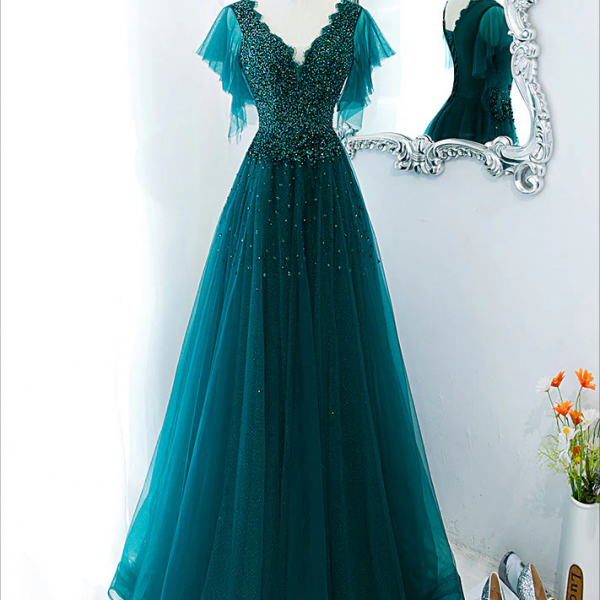 open lace back dress A-Line Long Satin Dark Green Prom Dress with Split PSK406 US6 / Custom Color main image 1