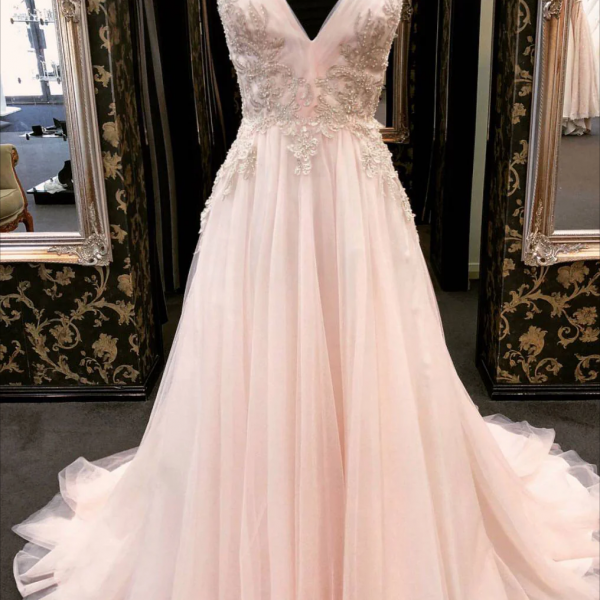 Cinnamon Rose Tulle A-Line Appliques Prom Dresses