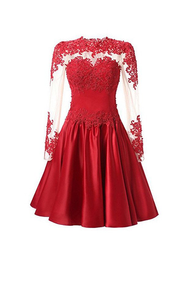 Long Sleeves A Line Homecoming Dresses With Appliques on Luulla