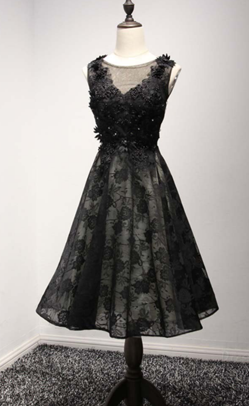 A Line Scoop Open Back Chiffon Short Sleeves Appliques Prom Dress LBQ3793 main image 0