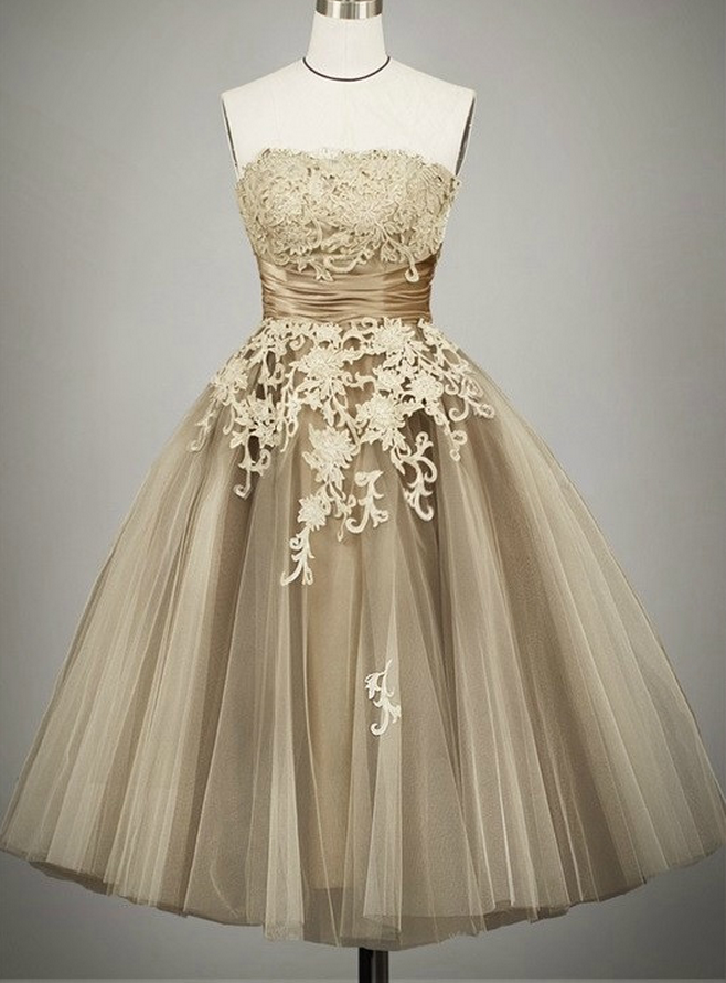 Strapless Applique Dress,knee Length Dresses on