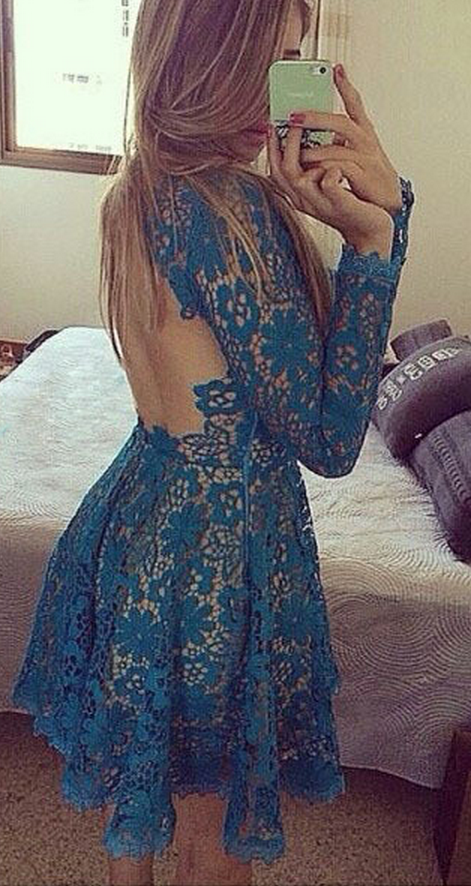 Long Sleeve Homecoming Dress,Lace Applique Homecoming Dresses on Luulla