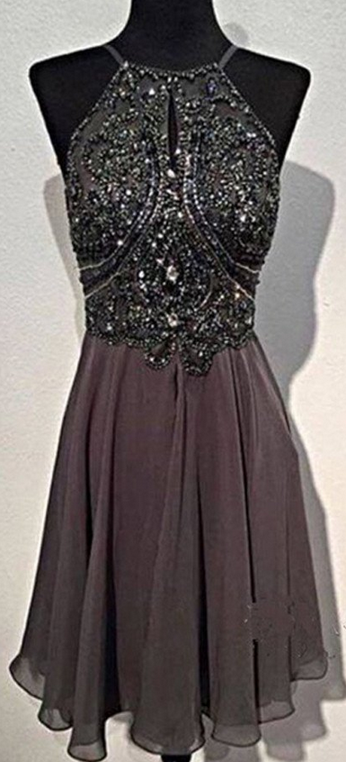 Dark Grey Sparkly Backless Sexy Rhinestone Popular Homecoming Dresses ...