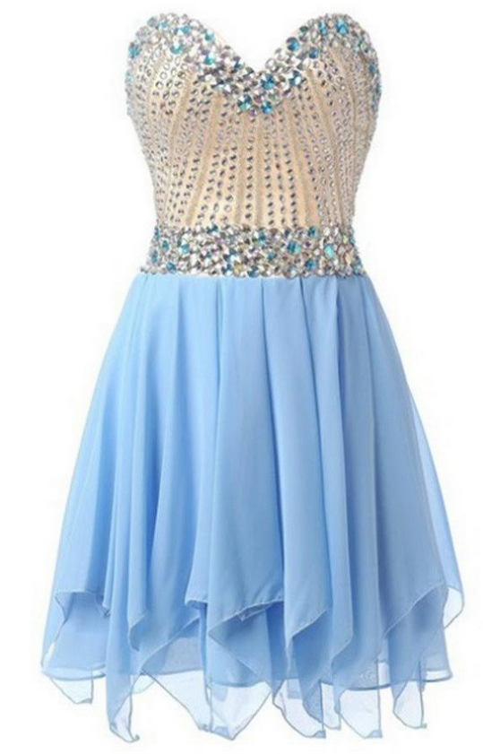 Classy Blue Chiffon Short Birthday Outfits Homecoming Dress Y8817 main image 1