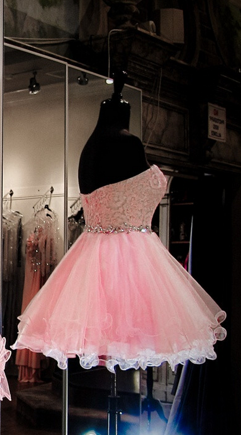 pink tulle homecoming dress birthday dress,DS14012 main image 1