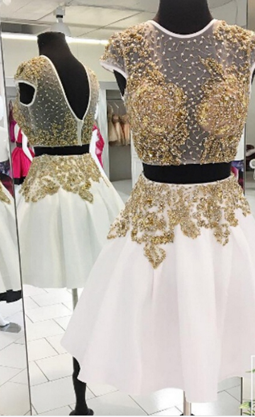 Open Back Jewel Sleeveless Homecoming Dess With Beading main image 1