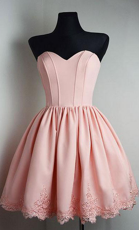 Strapless Sweetheart Neck Homecoming Dress Blush Pink  Short Prom Dresses PD304