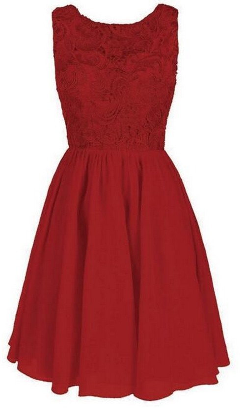 Mini Red Chiffon Homecoming Dresses Scoop Neck Lace Dresses on Luulla