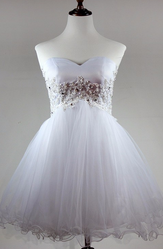 Girlhomeshops-White Fashion Pleated Short Homecoming Dress Birthday Party Dress gh5398 main image 1