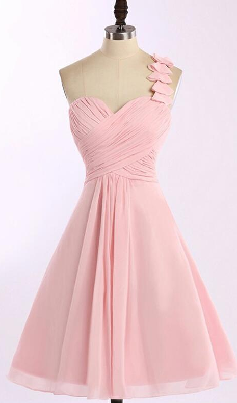 Sweet One Shoulder Pink Homecoming Dresses, Short Chiffon Pink ...