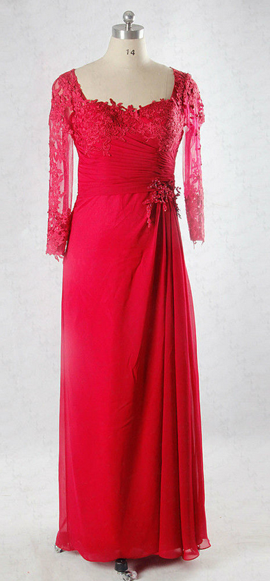 Lace Sleeve Back Red Mother Of The Bride Dress on Luulla