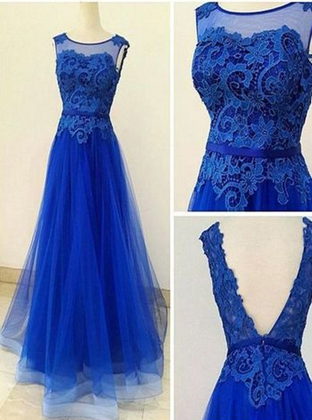 Charming Prom Dress,round Neck Applique Long Prom Dresses on Luulla