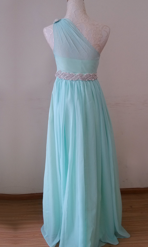Beautiful Light Blue One-Shoulder Beaded Chiffon Long Prom Dress Evening Dress cc5110 main image 1