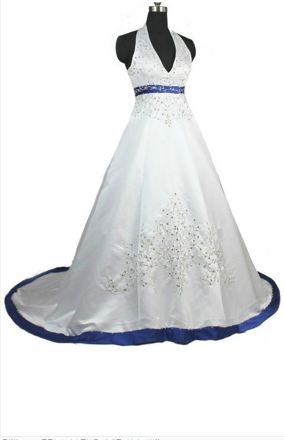 Gorgeous A-line Embroidery Satin Wedding Dresses Beaded Halter Neck ...
