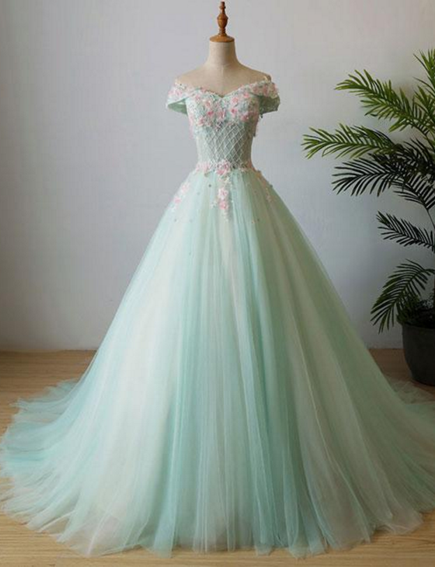Gorgeous Green High Neck A-Line Tulle Beading Long Formal Prom Dress, DP4731 main image 0